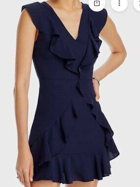 Excellent Condition BCBGMAXAZRIA Ruffled Navy Blue Mini Dress Size 4